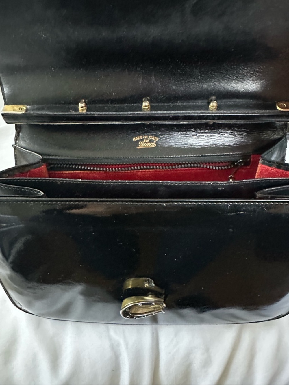 Gucci Black Patent Shoulder Bag with Bamboo Accent - Picture 13 of 14